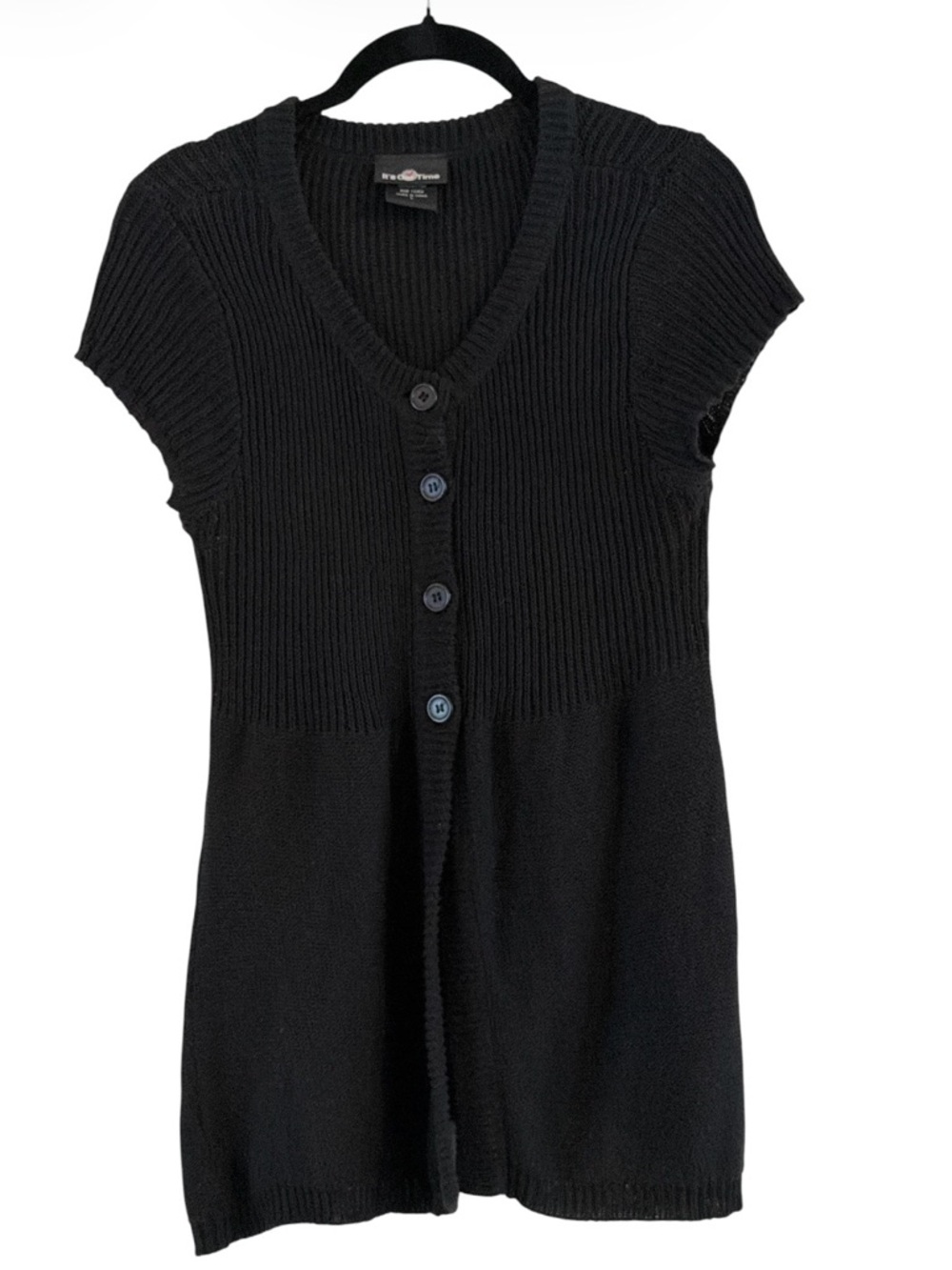 It's Our Time Black Short-Sleeve Button-Front Knit Cardigan Size L